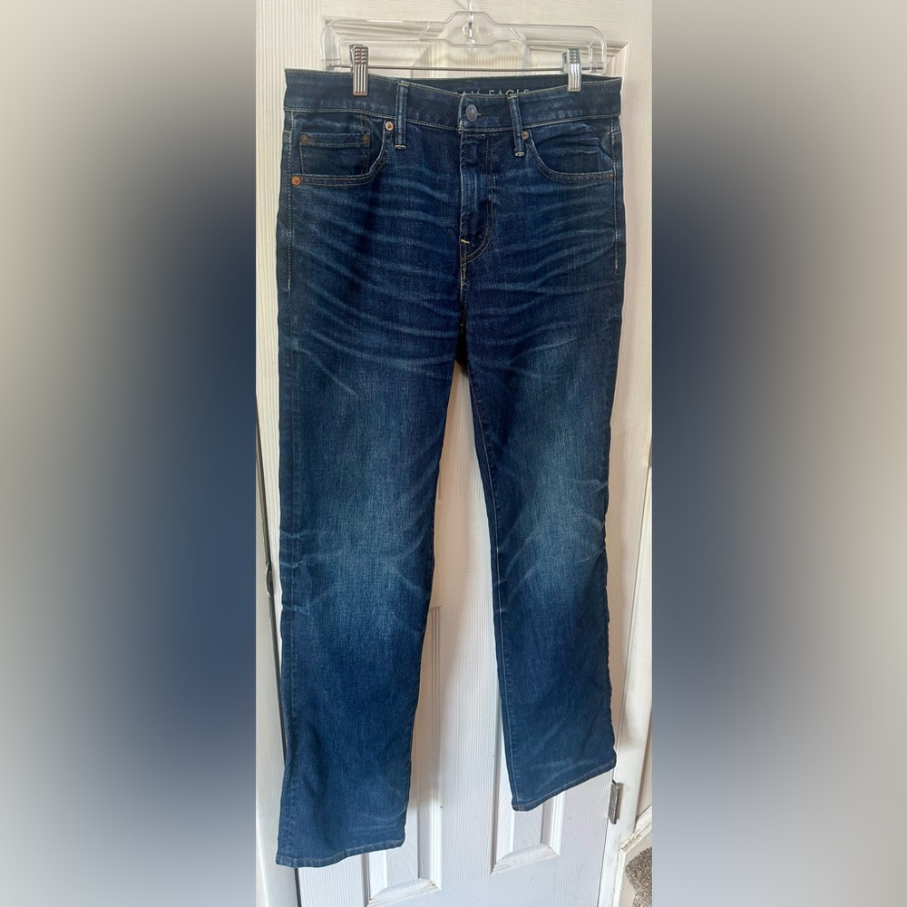 American Eagle Outfitters Men's Dark Blue Airtech Straight Jeans, 32x34